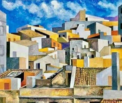 art oil painting reproduction of  Renato Guttuso Tetti Di Alcamo 1976 museum quality handmade