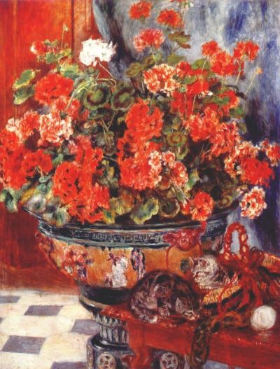 art oil painting reproduction of  Renoir Geraniums And Cats museum quality handmade