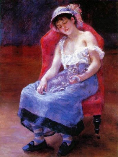 art oil painting reproduction of  Renoir Sleeping Girl Girl With A Cat museum quality handmade