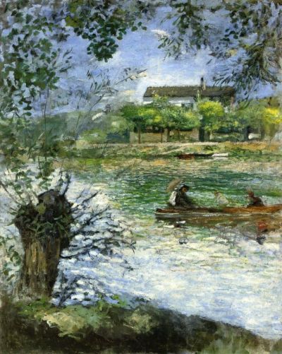 art oil painting reproduction of  Renoir Willows And Figures In A Boat museum quality handmade
