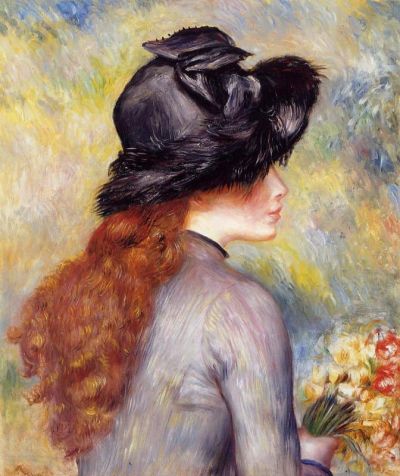 art oil painting reproduction of  Renoir Young Girl Holding At Bouquet Of Tulipes museum quality handmade