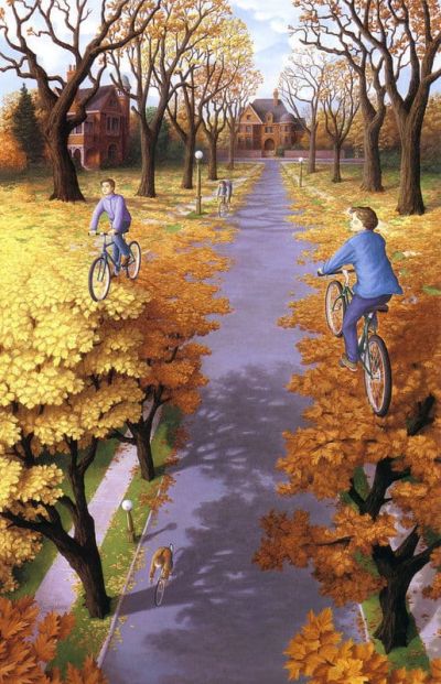 art oil painting reproduction of  Rob Gonsalves Autumn Cycling museum quality handmade