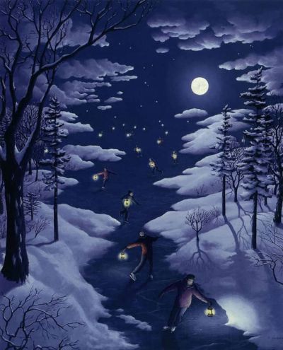 art oil painting reproduction of  Rob Gonsalves Skating In The Clouds museum quality handmade