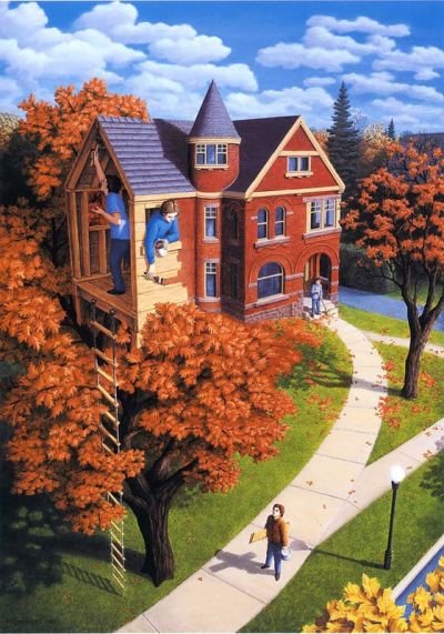 art oil painting reproduction of  Rob Gonsalves Tree House In Autumn museum quality handmade