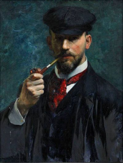 art oil painting reproduction of  Robert Thegerstrom Self-portrait With Pipe museum quality handmade