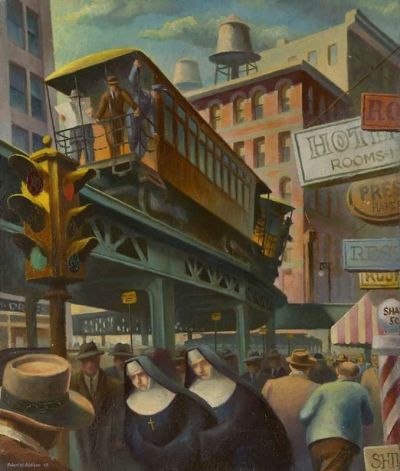 art oil painting reproduction of  Robert William Addison City Scene With Nuns Ca. 1947 museum quality handmade