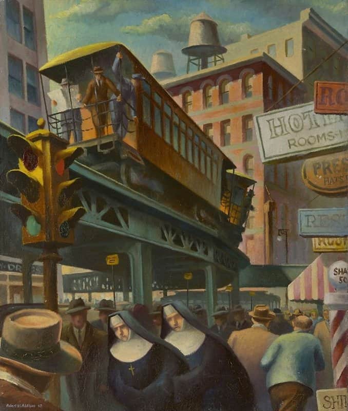 Robert William Addison City Scene With Nuns Ca. 1947 museum quality