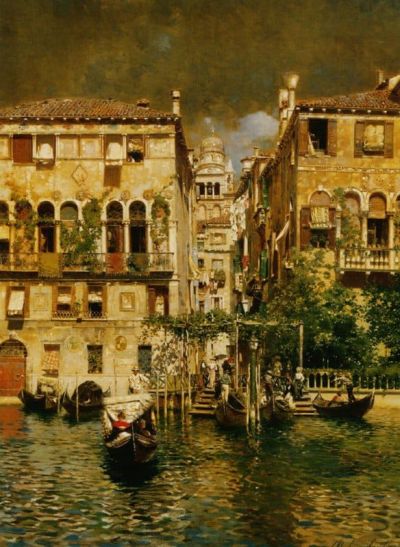 art oil painting reproduction of  Ruben Santoro - Leaving A Residence On The Canal Grande museum quality handmade
