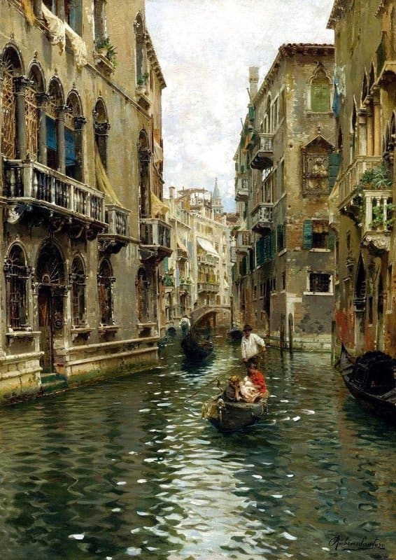 Rubens Santoro A Family Outing On A Venetian Canal museum quality
