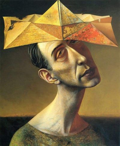 art oil painting reproduction of  Rudolf Hausner Yellow Jester Hat 1974 museum quality handmade