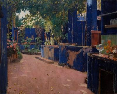 art oil painting reproduction of  Santiago Rusinol Blue Courtyard Arenys De Munt 1913 museum quality handmade