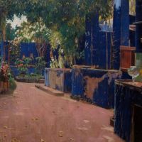 Santiago Rusinol Blue Courtyard Arenys De Munt 1913 Hand Painted Reproduction