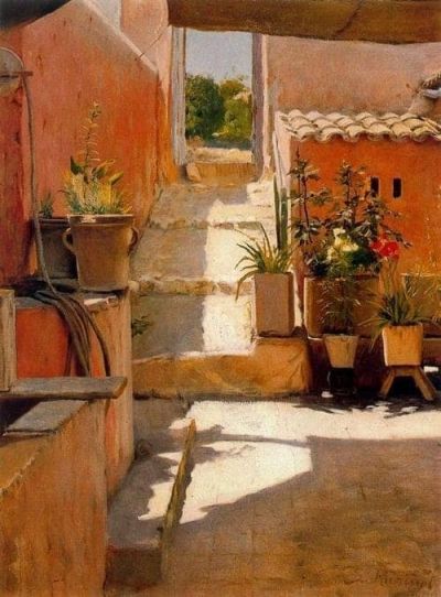 art oil painting reproduction of  Santiago Rusinol Patio 1892 museum quality handmade
