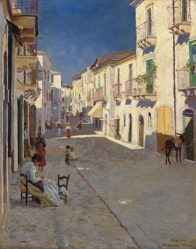 art oil painting reproduction of  Severin Segelcke A Bustling Street Taormina Italy museum quality handmade