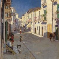 Severin Segelcke A Bustling Street Taormina Italy Hand Painted Reproduction