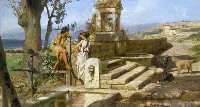 art oil painting reproduction of  Siemiradzki Henryk Conversation By The Spring museum quality handmade
