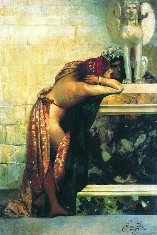 Siemiradzki Henryk Two Figures By A Statue Of Sphinx 1870 museum quality