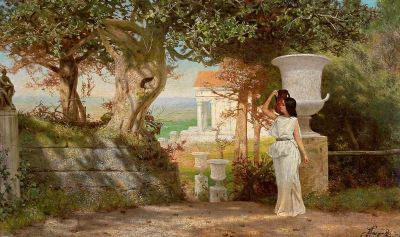 art oil painting reproduction of  Siemiradzki Henryk Water Bearer In An Classical Landscape With Olive Trees 1870 museum quality handmade