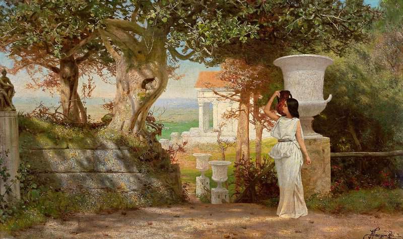 Siemiradzki Henryk Water Bearer In An Classical Landscape With Olive Trees 1870 museum quality