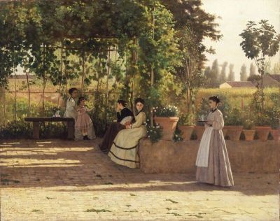 art oil painting reproduction of  Silvestro Lega After Lunch The Trellis 1868 museum quality handmade