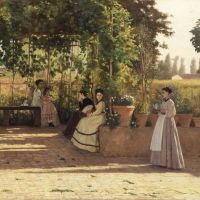Silvestro Lega After Lunch The Trellis 1868 Hand Painted Reproduction
