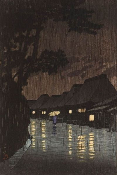 art oil painting reproduction of  Sochu Kawese Hasui Rain At Maekawa 1932 museum quality handmade