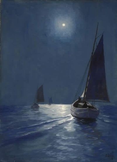 art oil painting reproduction of  Soter Jaxa-malachowski Night Fishing. 1936 museum quality handmade