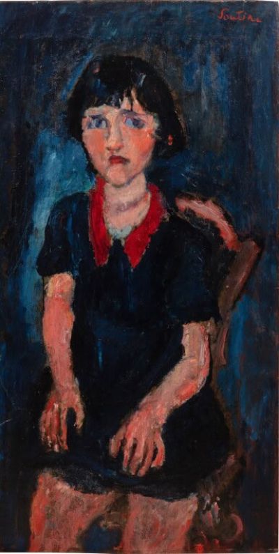 art oil painting reproduction of  Soutine La Fillette En Robe Bleue Au Col Rouge museum quality handmade