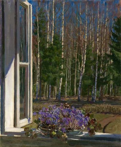 art oil painting reproduction of  Stanislav Yulianovich Zhukovski Spring Landscape With Violets 1935 museum quality handmade