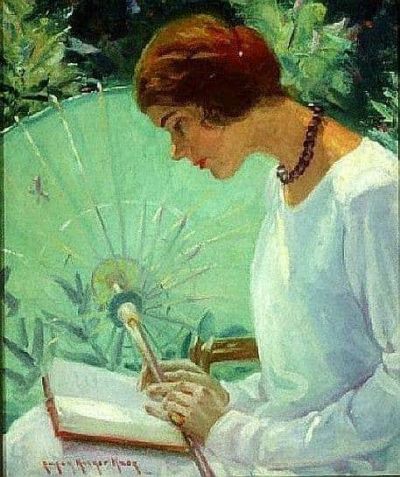 art oil painting reproduction of  Susan Ricker Knox Reading In The Garden 1925 museum quality handmade