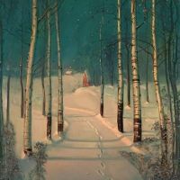 Sven Svendsen Footprints In Snow By Birch Trees