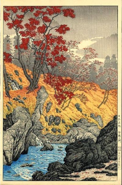 art oil painting reproduction of  Takahashi Shotei Nembutsu Pool Nikko In Autumn museum quality handmade