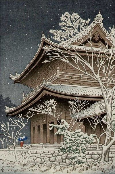 art oil painting reproduction of  Takeji Asano Snow At Chioin Temple Kyoto 1953 museum quality handmade
