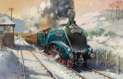 art oil painting reproduction of  Terence Cuneo Flying Scotsman museum quality handmade