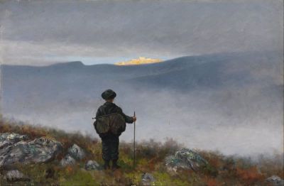 art oil painting reproduction of  Theodor Kittelsen Far Far Away Soria Moria Palace Shimmered Like Gold 1900 museum quality handmade