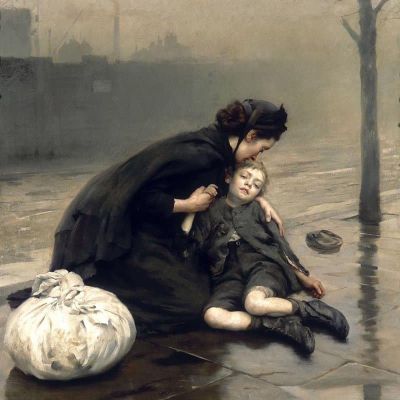 art oil painting reproduction of  Thomas Benjamin Kennington Homeless 1890 museum quality handmade