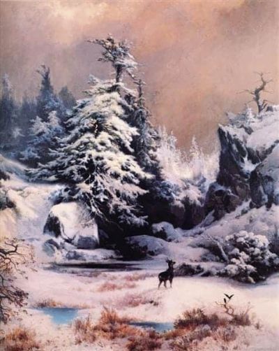 art oil painting reproduction of  Thomas Moran Winter In The Rockies 1867 museum quality handmade