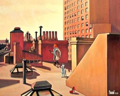 art oil painting reproduction of  Tintin Hopper City Roof Par Xavier Marabout museum quality handmade