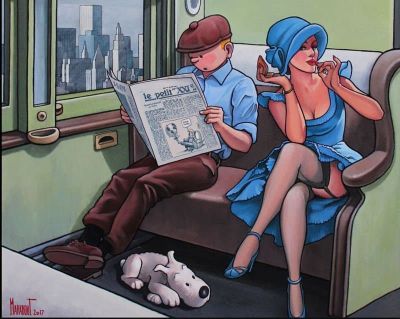 art oil painting reproduction of  Tintin Hopper Compartment Par Xavier Marabout museum quality handmade