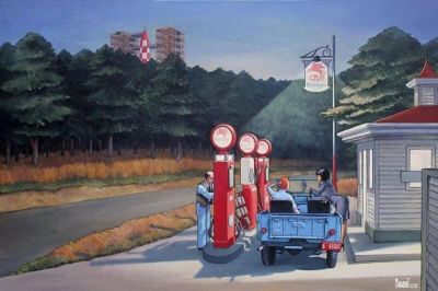 art oil painting reproduction of  Tintin Hopper Gas Par Xavier Marabout museum quality handmade