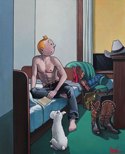 art oil painting reproduction of  Tintin Hopper Hotel Room Par Xavier Marabout museum quality handmade