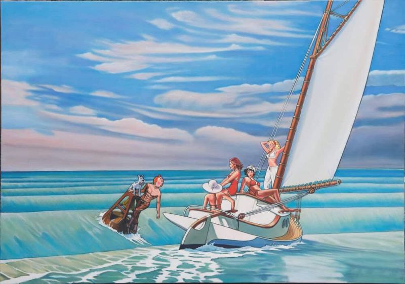 Tintin Hopper Lame De Fond Dans Le Style De Xavier Marabout museum quality