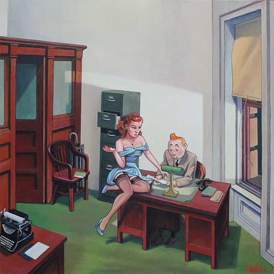 art oil painting reproduction of  Tintin Hopper Office At Night Par Xavier Marabout museum quality handmade