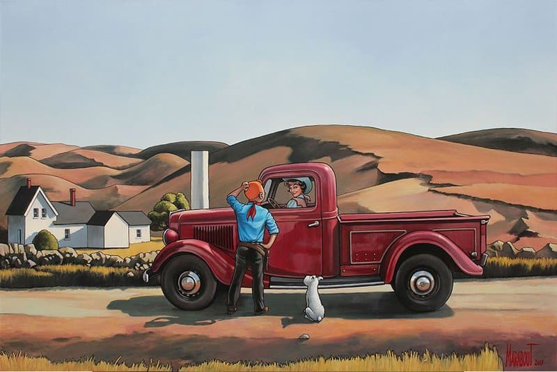 Tintin Hopper Rencontre Sur Great Hill Road Par Xavier Marabout museum quality