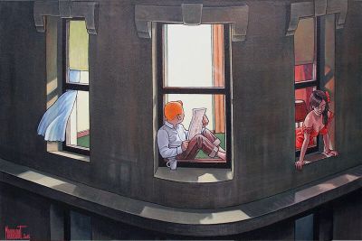art oil painting reproduction of  Tintin Hopper Un Soir A La Fenetre Par Xavier Marabout museum quality handmade