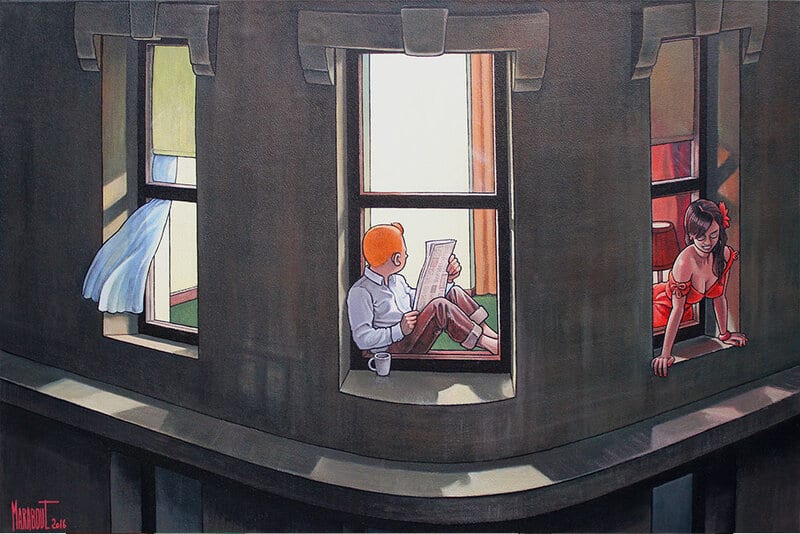 Tintin Hopper Un Soir A La Fenetre Par Xavier Marabout museum quality