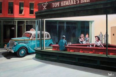 art oil painting reproduction of  Tintin Nighthawks Par Xavier Marabout museum quality handmade