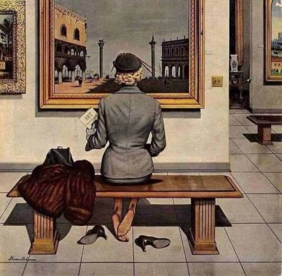 art oil painting reproduction of  Dohanos - Tired Museum Feet 1956 By Stevan Dohanos museum quality handmade