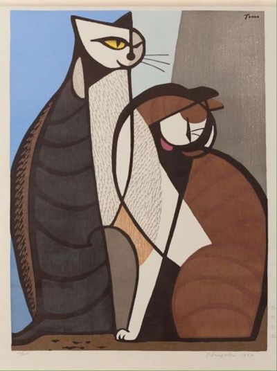 art oil painting reproduction of  Tomoo Inagaki Cats 1964 museum quality handmade