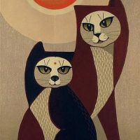 Tomoo Inagaki Two Cats In Front Of Sun C.1960